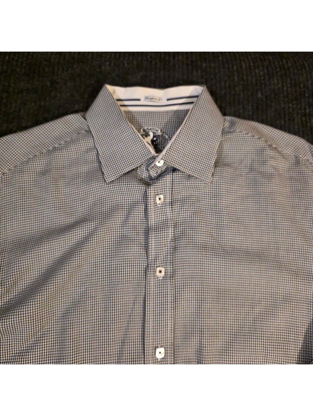 Bugatchi Shaped Fit Men's Dress Shirt Black and White Checkered Houndstooth